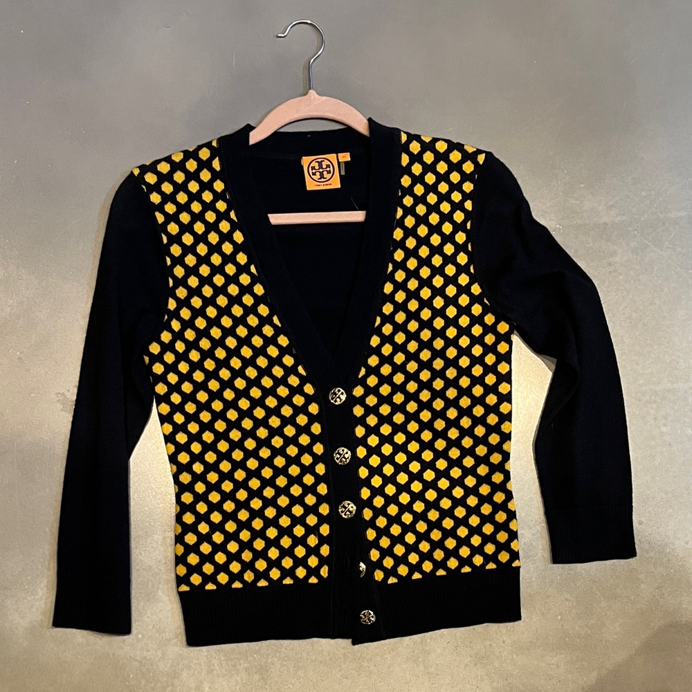 Tory Burch Navy and Gold Cardigan